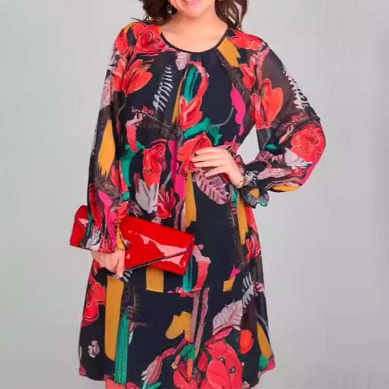 🌷Limited Time 48% OFF💞Long Sleeve Round Neck Lightweight Floral Dress-3
