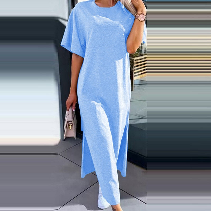 🌷Limited Time 52% OFF💞Women's Casual Split T-shirt Long Dress-7