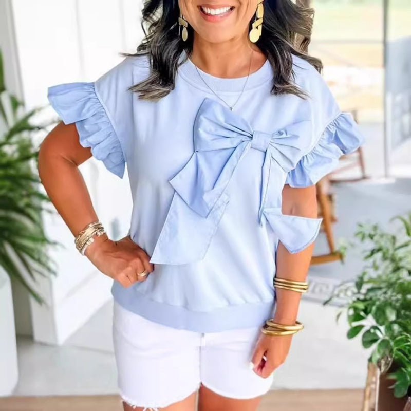 🌷Limited Time 62% OFF💞Bow Tie Short Ruffle Sleeve Top-5