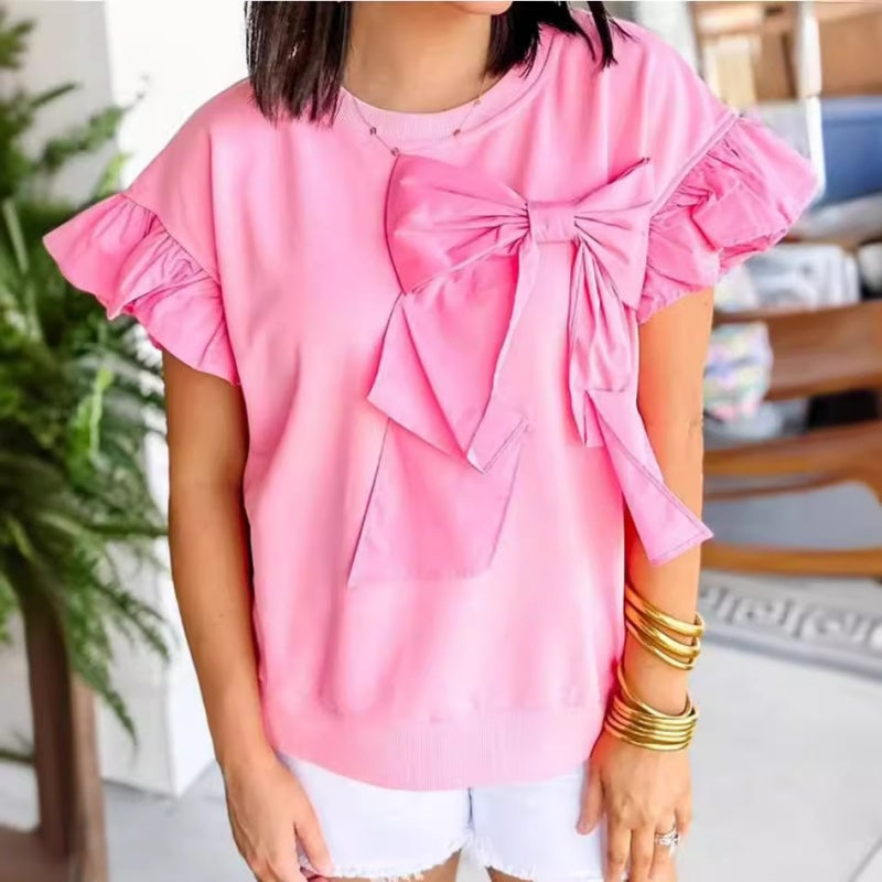 🌷Limited Time 62% OFF💞Bow Tie Short Ruffle Sleeve Top-3