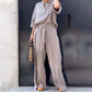 🔥HOT SALE-53% OFF💝Solid Color Lapel Top Drawstring Pants 2-Piece Set-1