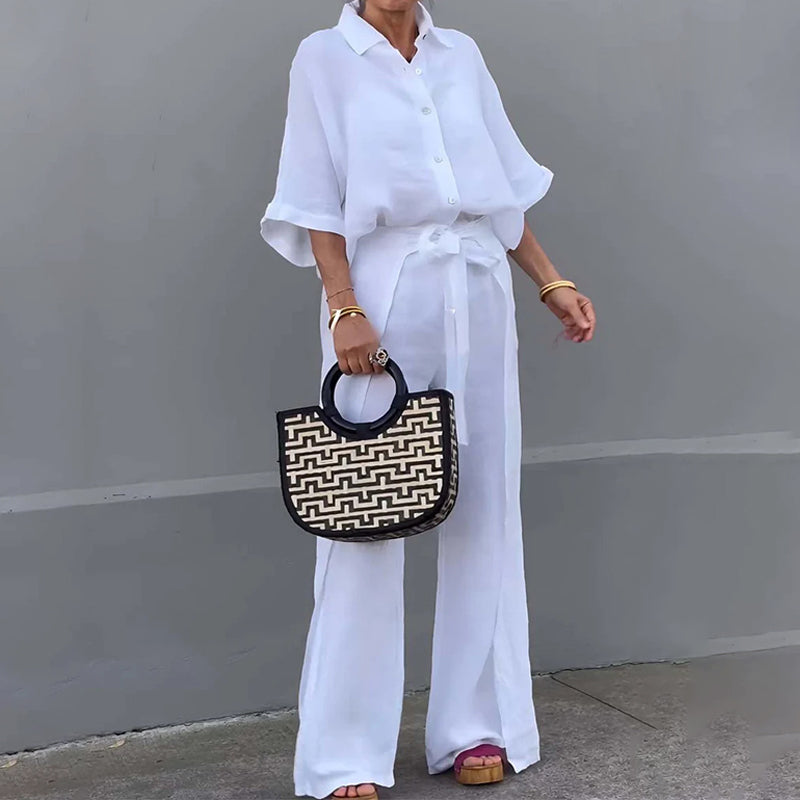 🔥HOT SALE-53% OFF💝Solid Color Lapel Top Drawstring Pants 2-Piece Set-4