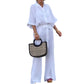 🔥HOT SALE-53% OFF💝Solid Color Lapel Top Drawstring Pants 2-Piece Set-9