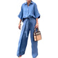 🔥HOT SALE-53% OFF💝Solid Color Lapel Top Drawstring Pants 2-Piece Set-12