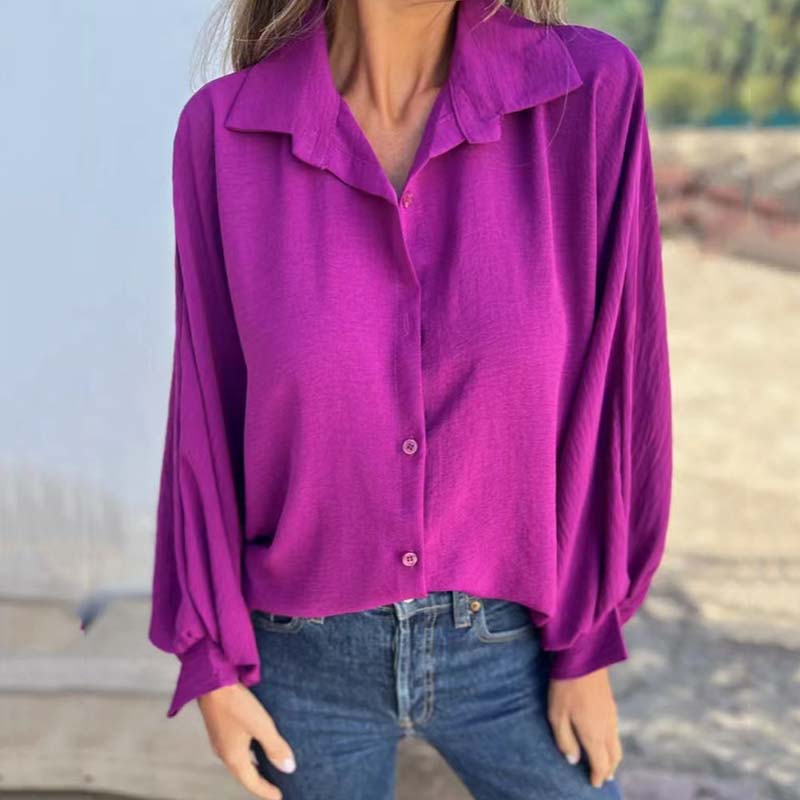 🔥HOT SALE-36% OFF💝Women's Elegant Solid Color Button-Up Shirt-12
