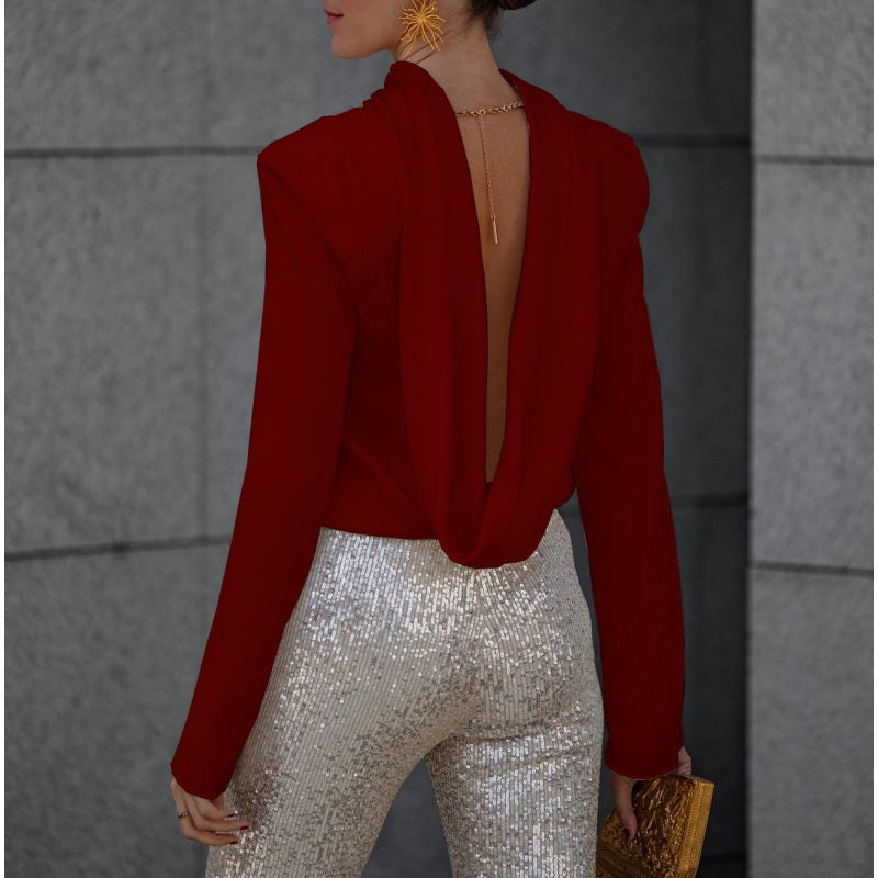 🌷Limited Time 50% OFF💞Ruffle Long Sleeve Top with Sexy Open Back-2