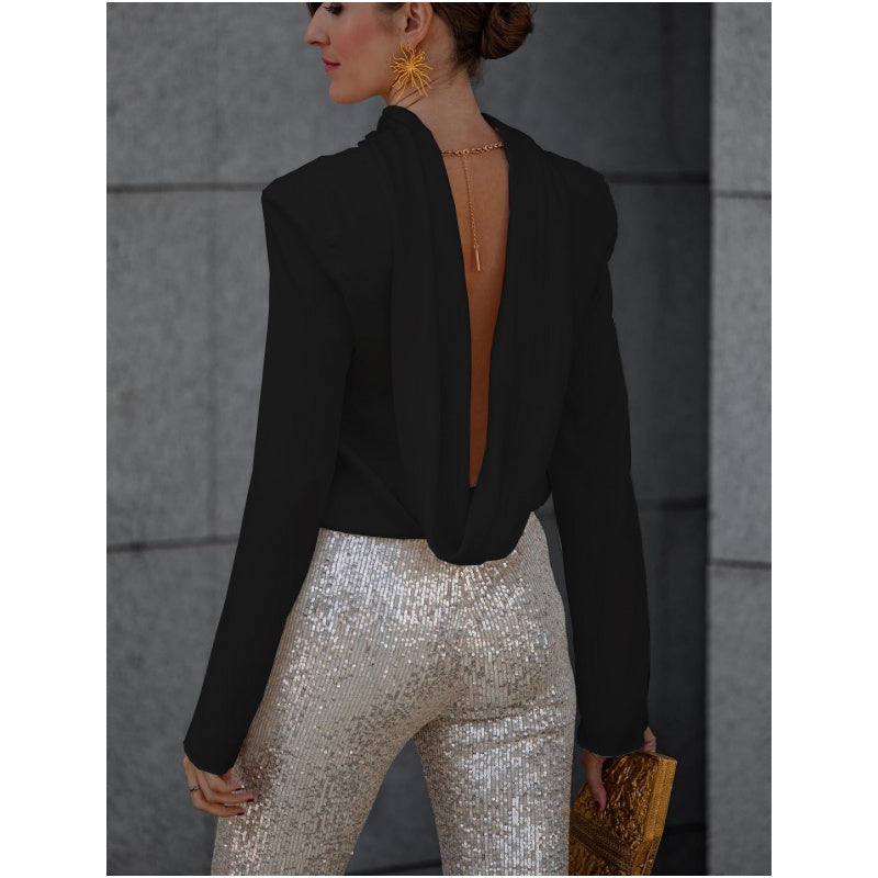 🌷Limited Time 50% OFF💞Ruffle Long Sleeve Top with Sexy Open Back-4