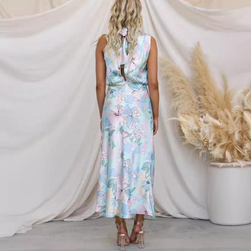 🌷Limited Time 67% OFF💞Love In The Garden Floral Halter Neck Elastic Waist Maxi Dress-2