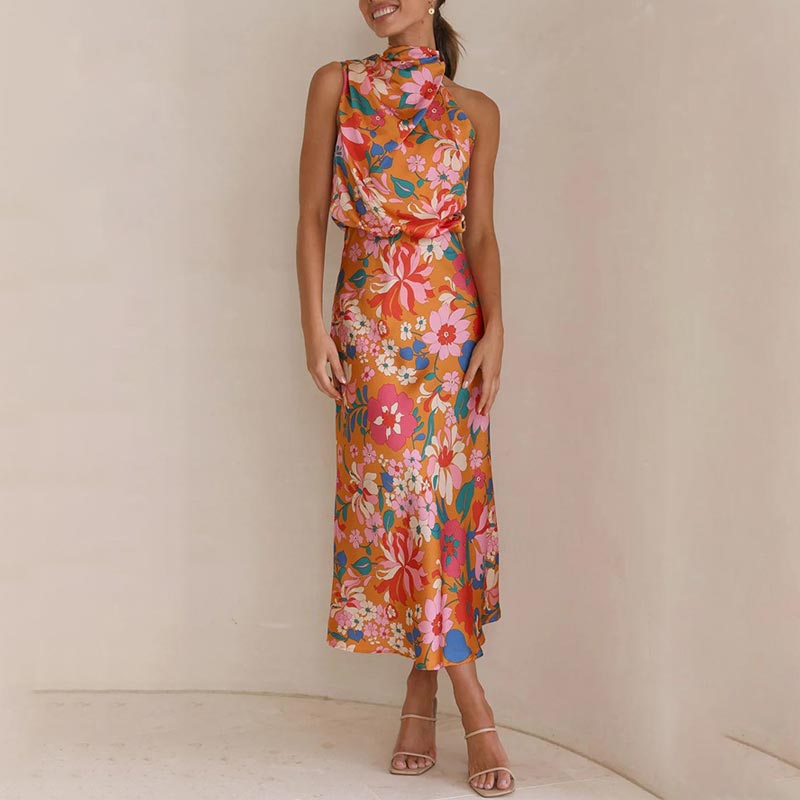 🌷Limited Time 67% OFF💞Love In The Garden Floral Halter Neck Elastic Waist Maxi Dress-10