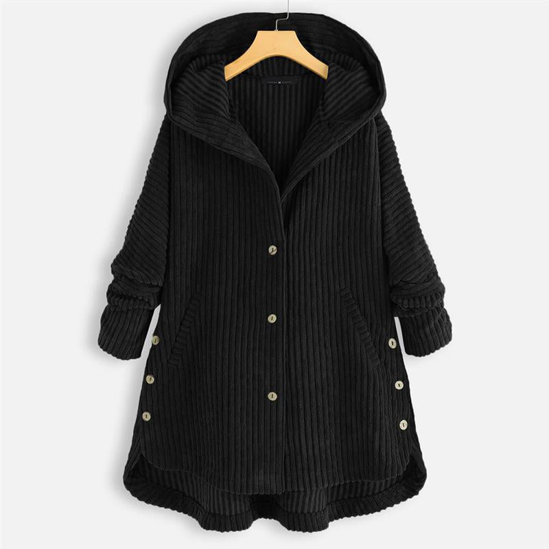 🎁Nieuw product 50% korting 💖🍃Casual effen gekleurde jas met verdikte capuchon en knopen-4
