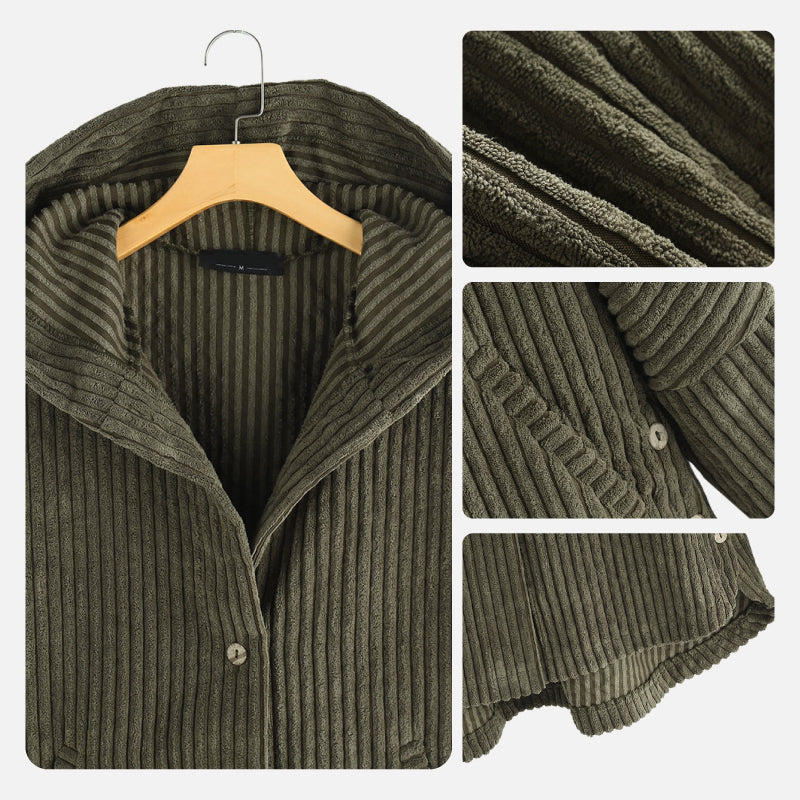 🎁Nieuw product 50% korting 💖🍃Casual effen gekleurde jas met verdikte capuchon en knopen-3