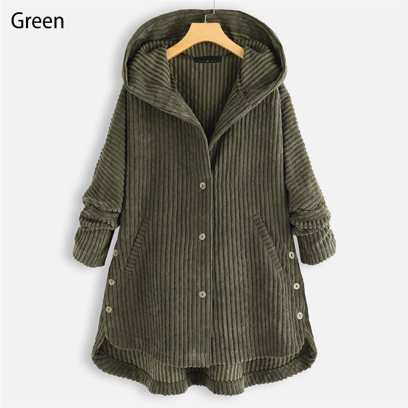 🎁Nieuw product 50% korting 💖🍃Casual effen gekleurde jas met verdikte capuchon en knopen-8