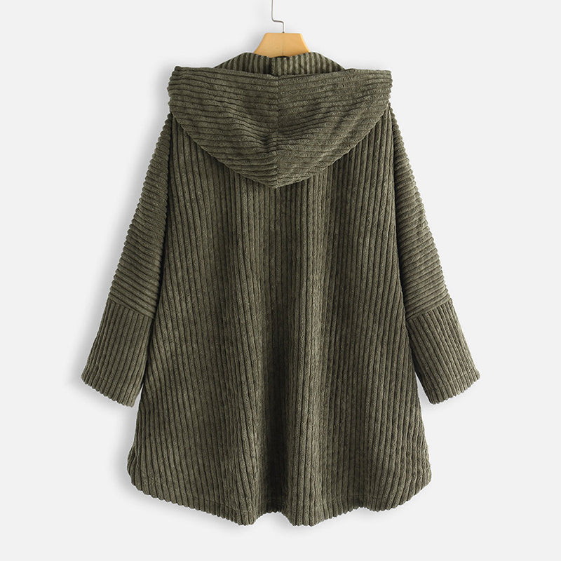 🎁Nieuw product 50% korting 💖🍃Casual effen gekleurde jas met verdikte capuchon en knopen-6