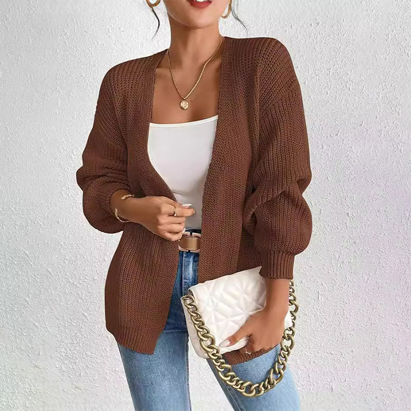 🔥Limited time 30% off🔥Chunky Knit Open Front Cardigan with Lantern Sleeves-3