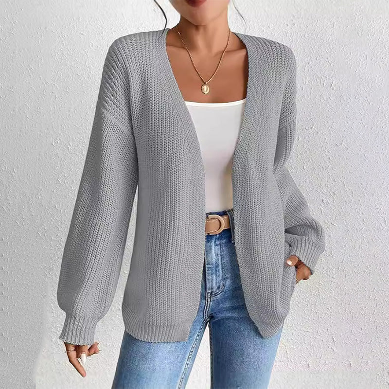 🔥Limited time 30% off🔥Chunky Knit Open Front Cardigan with Lantern Sleeves-2