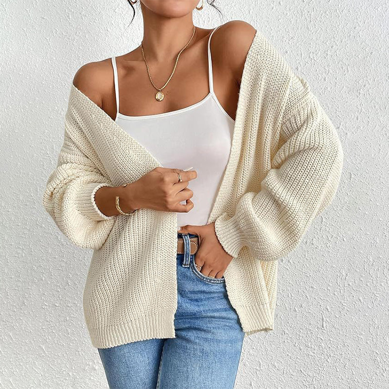 🔥Limited time 30% off🔥Chunky Knit Open Front Cardigan with Lantern Sleeves-4