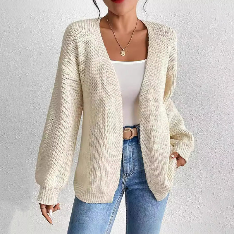 🔥Limited time 30% off🔥Chunky Knit Open Front Cardigan with Lantern Sleeves-5