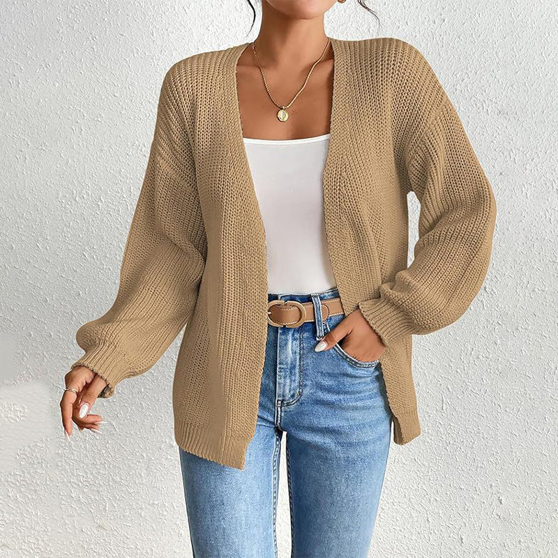 🔥Limited time 30% off🔥Chunky Knit Open Front Cardigan with Lantern Sleeves-6