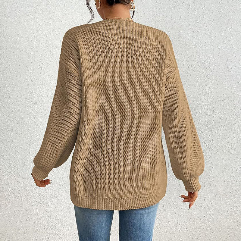🔥Limited time 30% off🔥Chunky Knit Open Front Cardigan with Lantern Sleeves-7