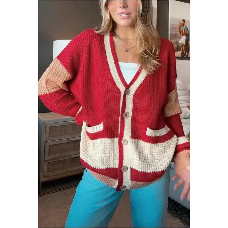 🥰Seasonal promotion super low price🥰Women's Colorblock Knit Cardigan Sweater-6