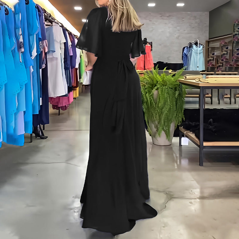 🌷Limited Time 50% OFF💞Solid Color V-Neck Waist Cinching Split Dress-6