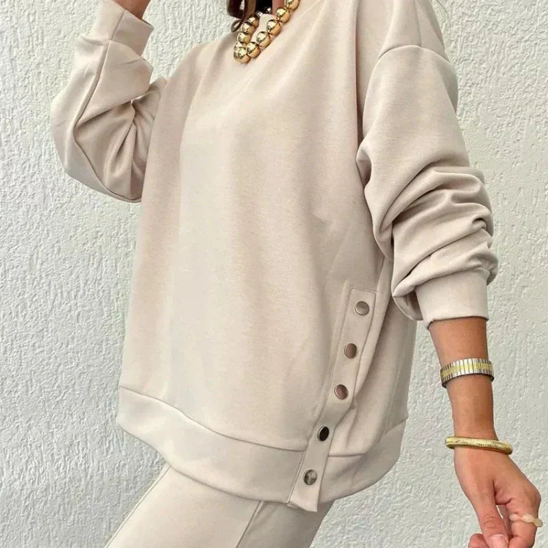 💕HOT SALE 49% OFF💕Women’s Trendy Solid Color Two-Piece Set Top & Pants-1