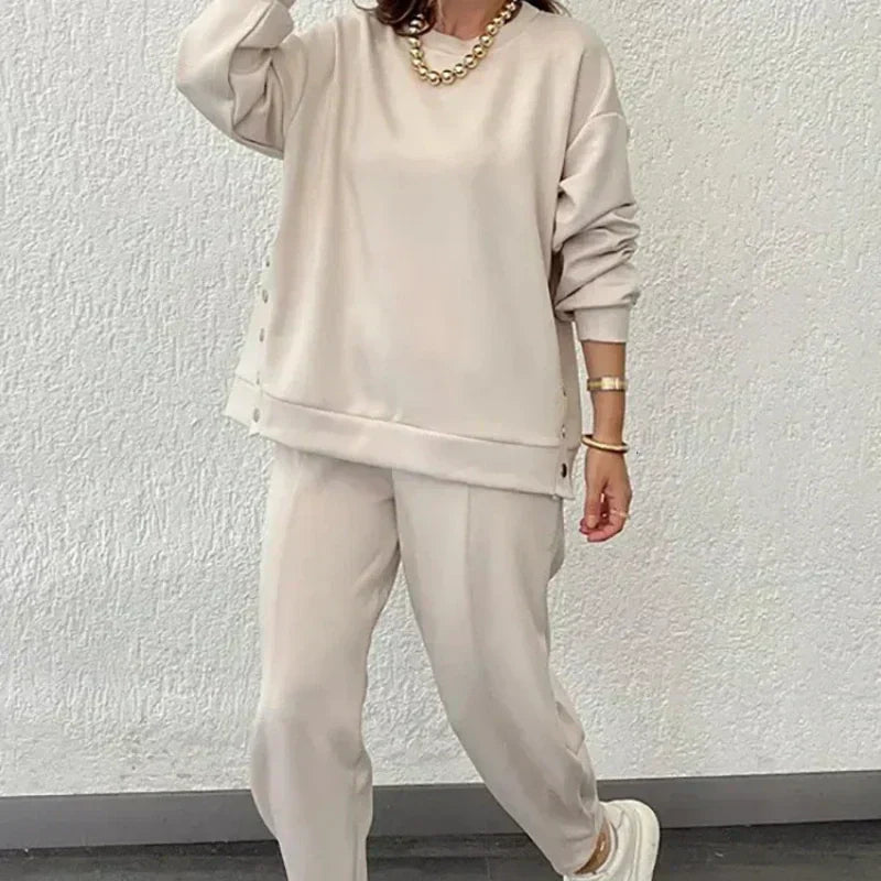 💕HOT SALE 49% OFF💕Women’s Trendy Solid Color Two-Piece Set Top & Pants-2