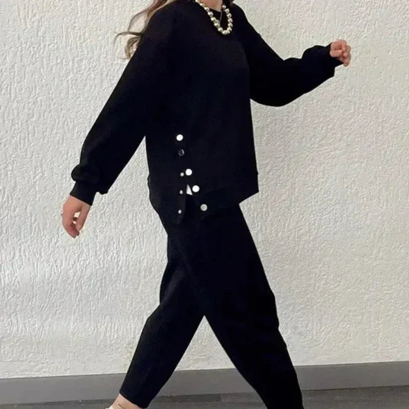 💕HOT SALE 49% OFF💕Women’s Trendy Solid Color Two-Piece Set Top & Pants-4