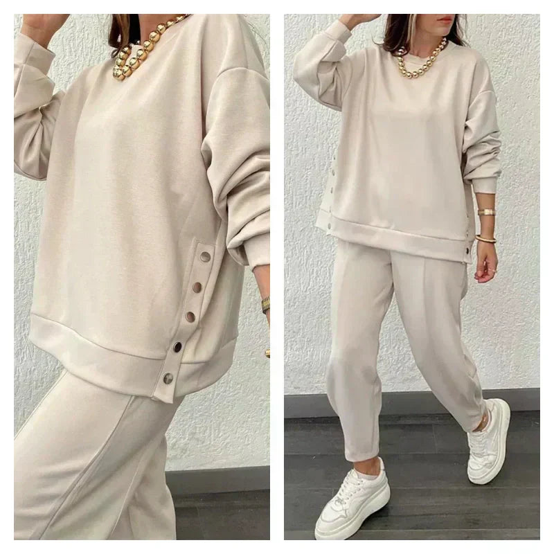 💕HOT SALE 49% OFF💕Women’s Trendy Solid Color Two-Piece Set Top & Pants-5
