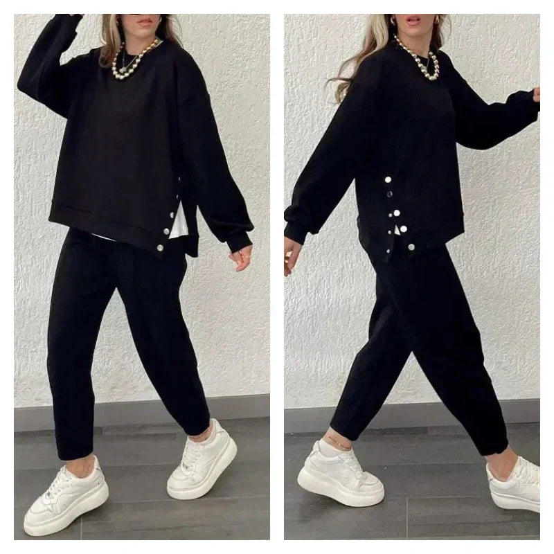 💕HOT SALE 49% OFF💕Women’s Trendy Solid Color Two-Piece Set Top & Pants-6
