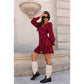🌷Limited Time 51% OFF💞V-Neck Print Waist Tie Long Sleeve Mini Dress-3