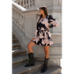 🌷Limited Time 51% OFF💞V-Neck Print Waist Tie Long Sleeve Mini Dress-1