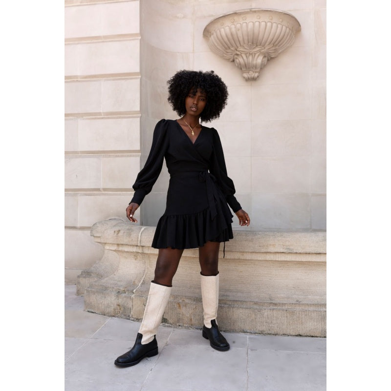 🌷Limited Time 51% OFF💞V-Neck Print Waist Tie Long Sleeve Mini Dress-5