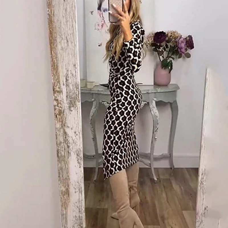 🔥Clearance Sale🔥Women's Sleek Geometric Print Side Slit Dress-2