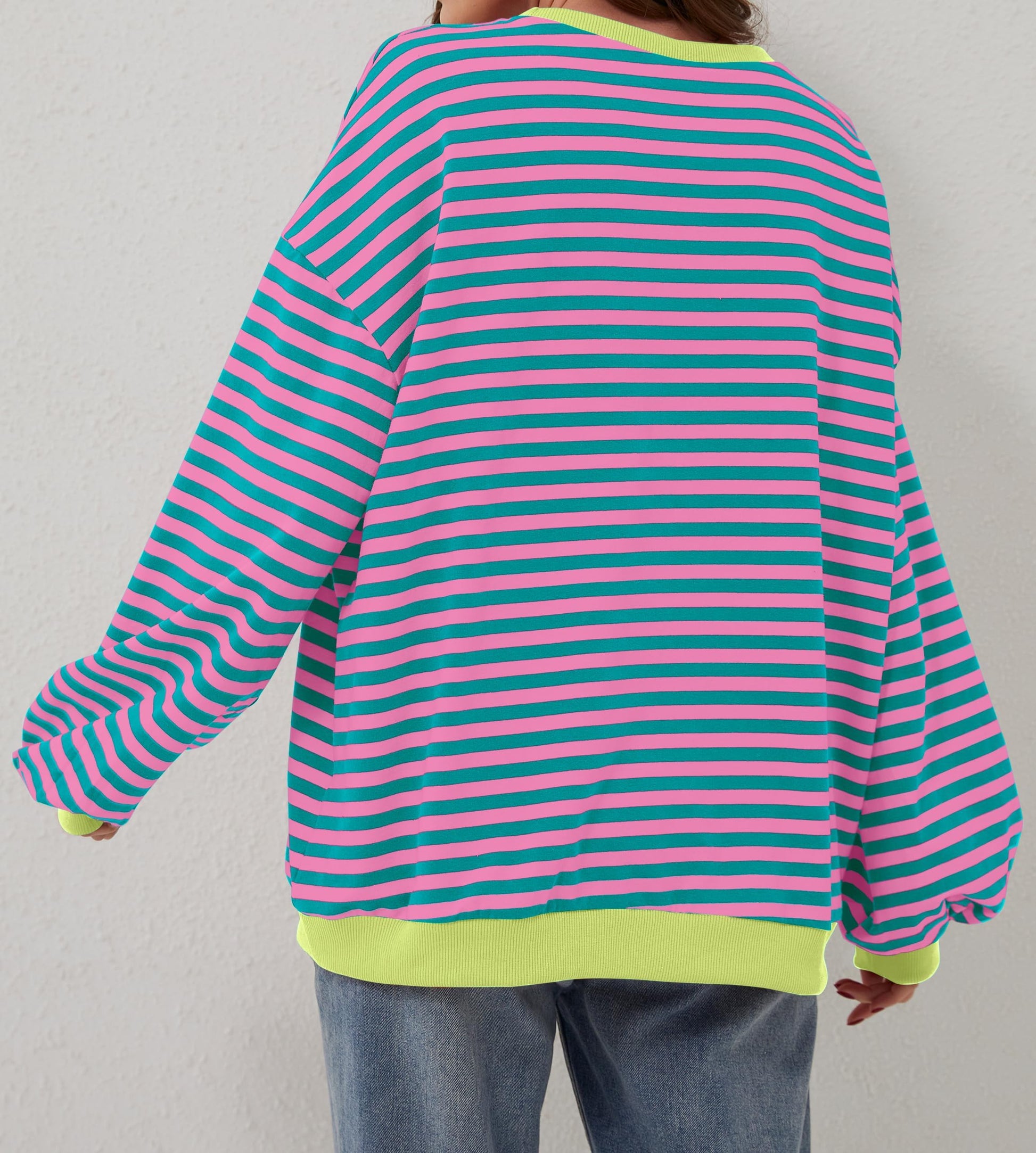 🔥2024 HOT SALE🔥Women's Oversized Striped Long Sleeve Pullover-4