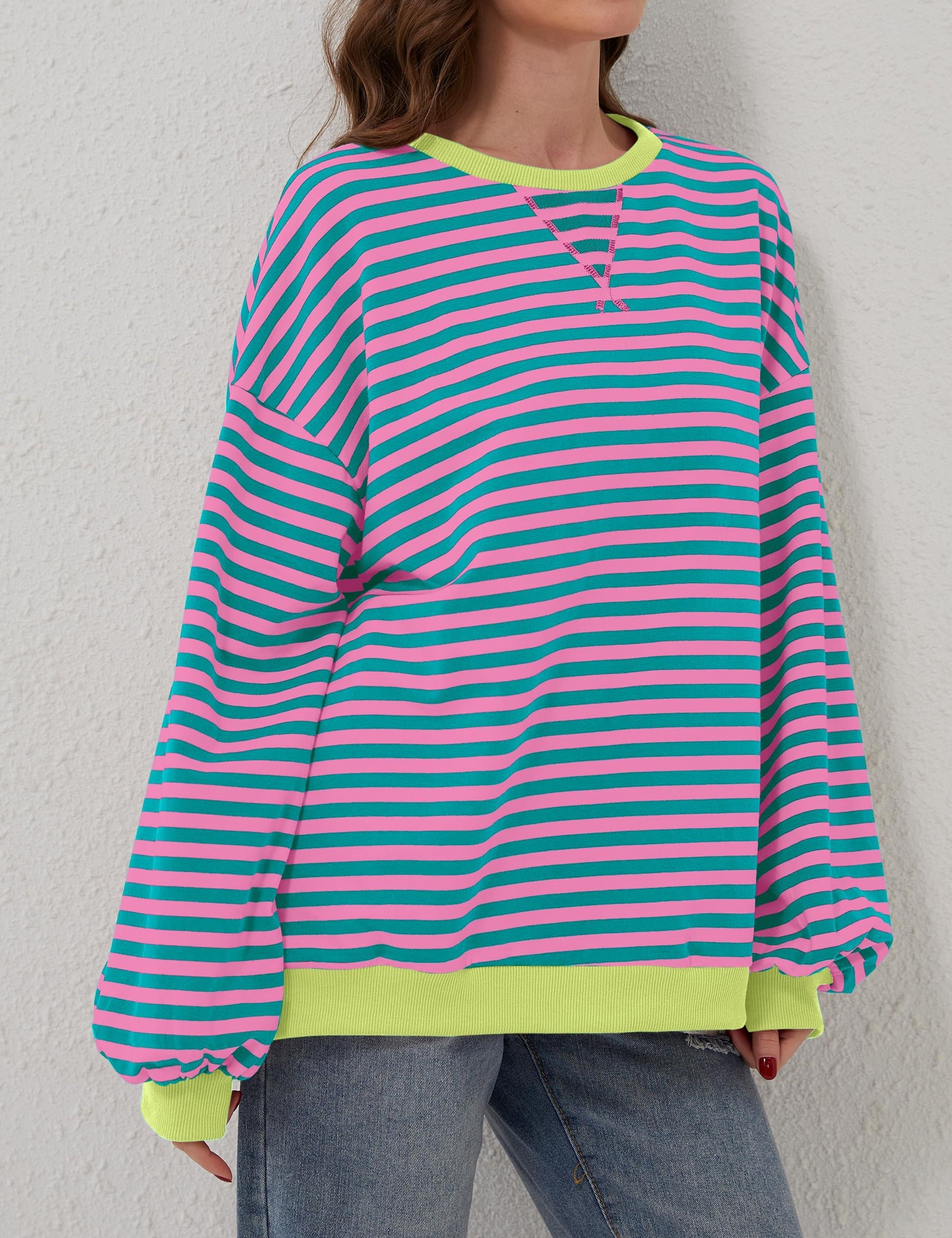 🔥2024 HOT SALE🔥Women's Oversized Striped Long Sleeve Pullover-2