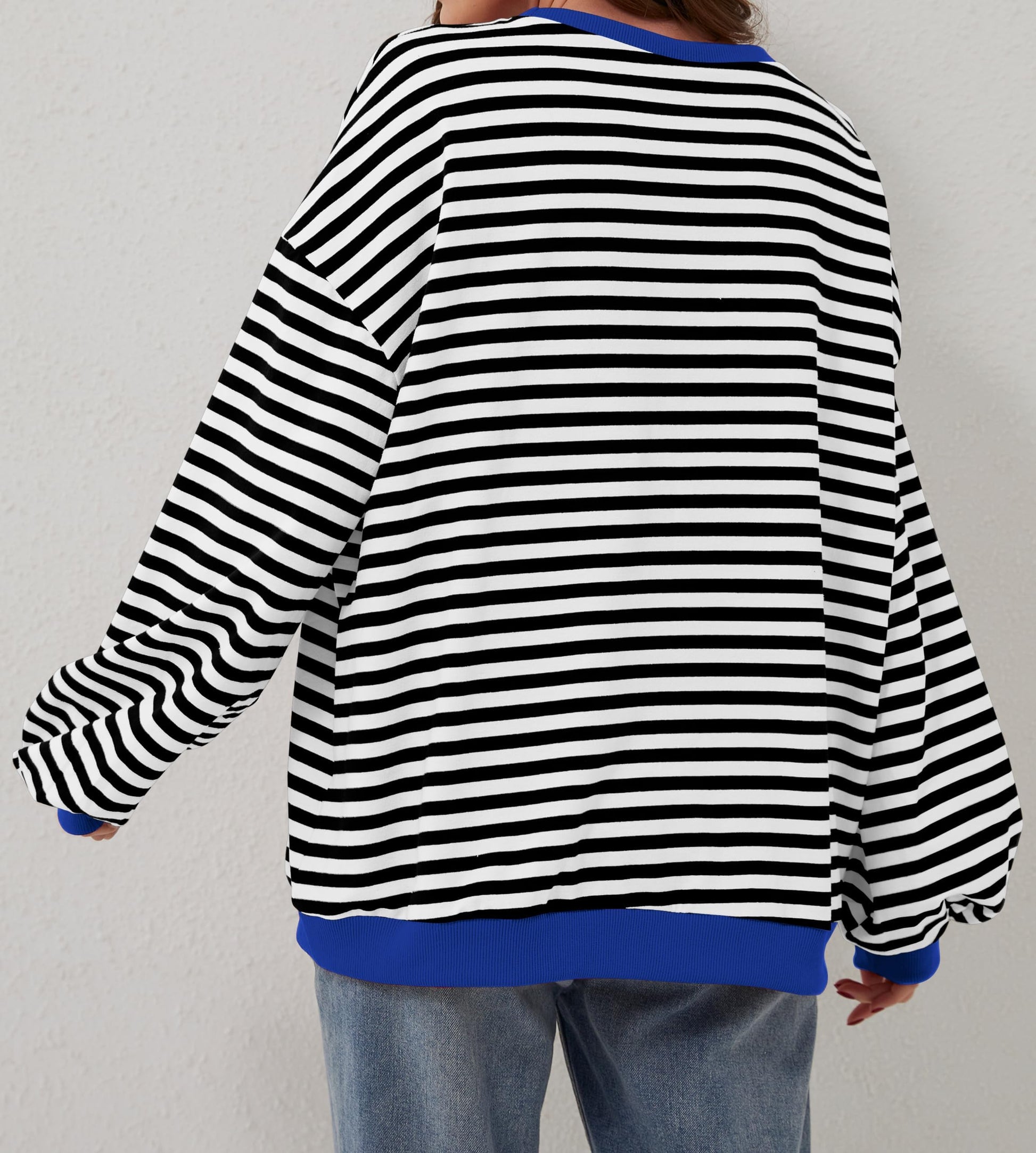 🔥2024 HOT SALE🔥Women's Oversized Striped Long Sleeve Pullover-6