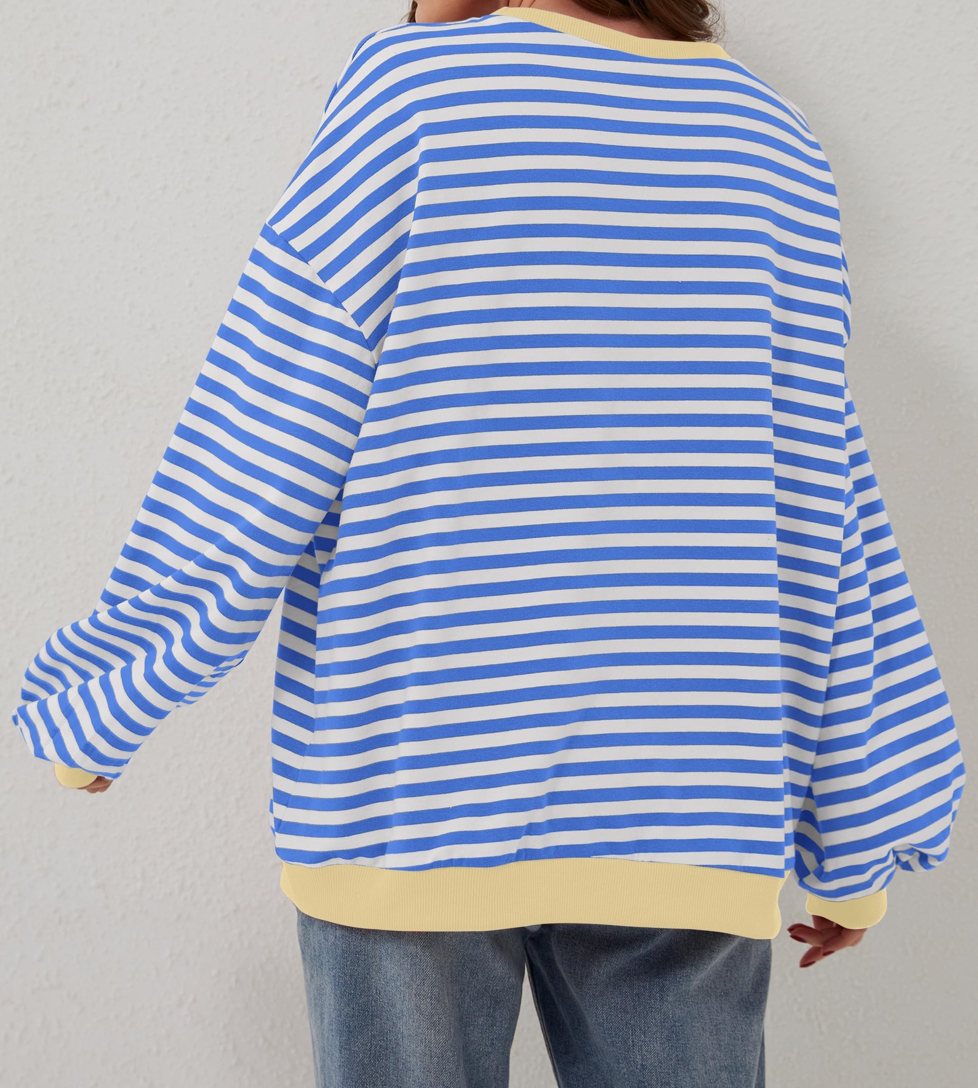 🔥2024 HOT SALE🔥Women's Oversized Striped Long Sleeve Pullover-8