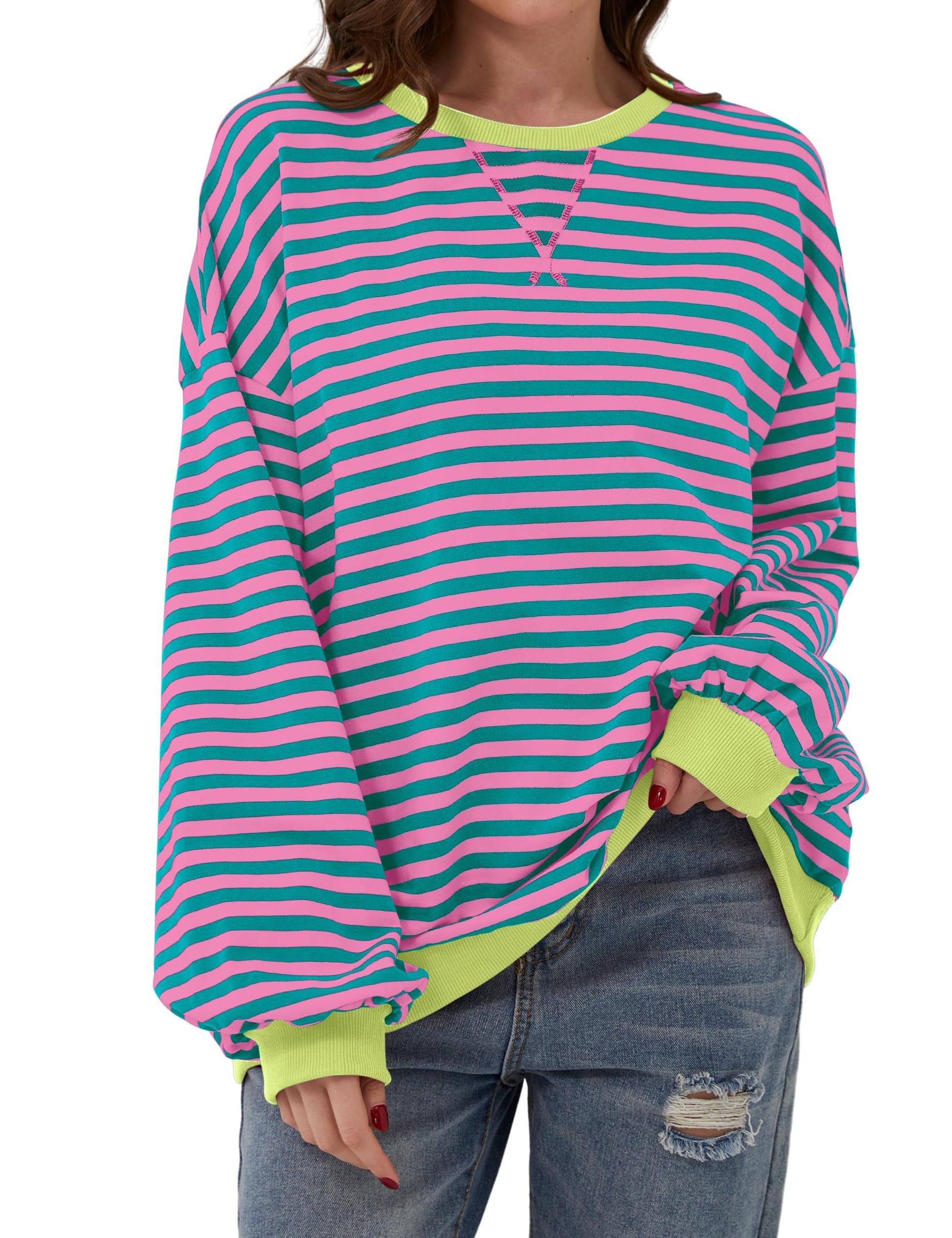 🔥2024 HOT SALE🔥Women's Oversized Striped Long Sleeve Pullover-12