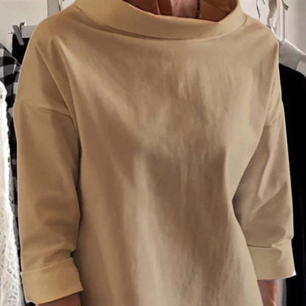 🍁Autumn New Releases🍁Casual Standing Collar Solid Color T-Shirt-2