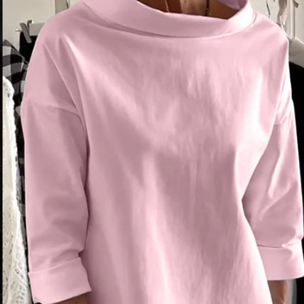 🍁Autumn New Releases🍁Casual Standing Collar Solid Color T-Shirt-3