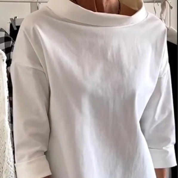 🍁Autumn New Releases🍁Casual Standing Collar Solid Color T-Shirt-4