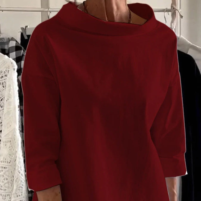 🍁Autumn New Releases🍁Casual Standing Collar Solid Color T-Shirt-6