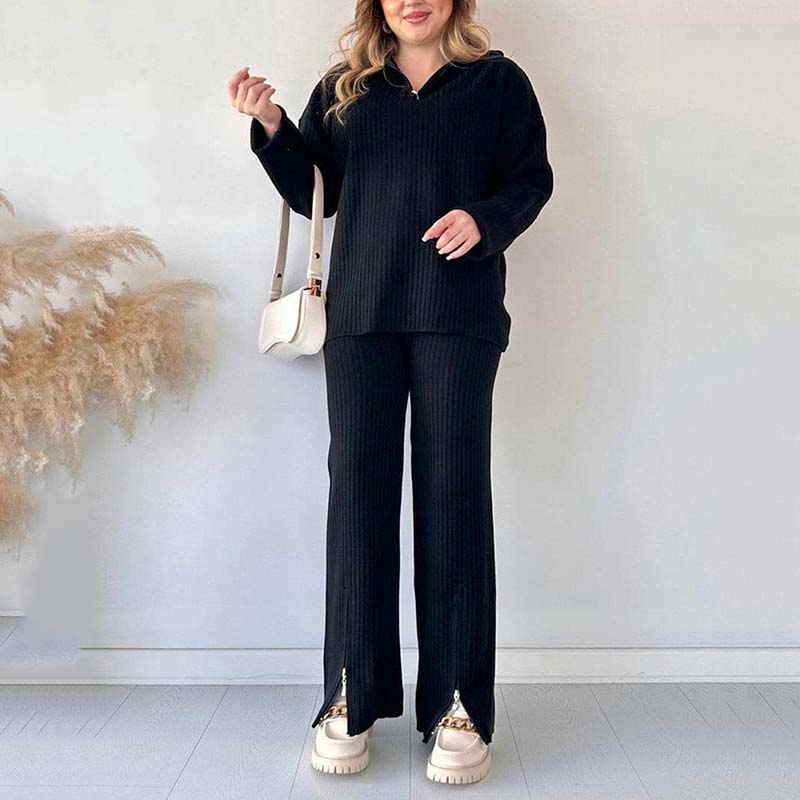 ⏳Limited Sale 50% OFF🌸Women's Cozy Ribbed Knit Two-Piece Set with Slit-Leg Pants💕-2