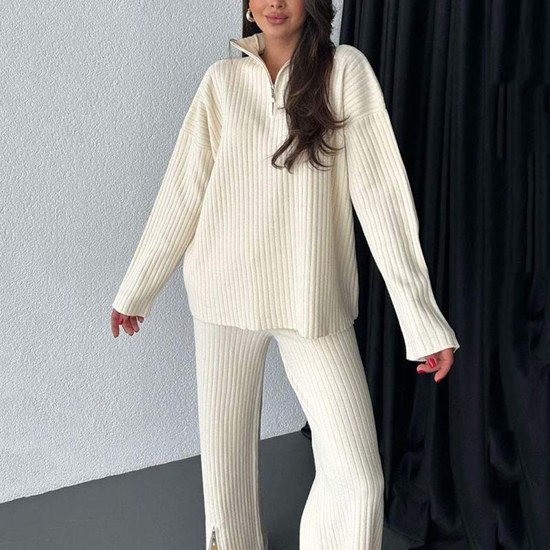 ⏳Limited Sale 50% OFF🌸Women's Cozy Ribbed Knit Two-Piece Set with Slit-Leg Pants💕-1