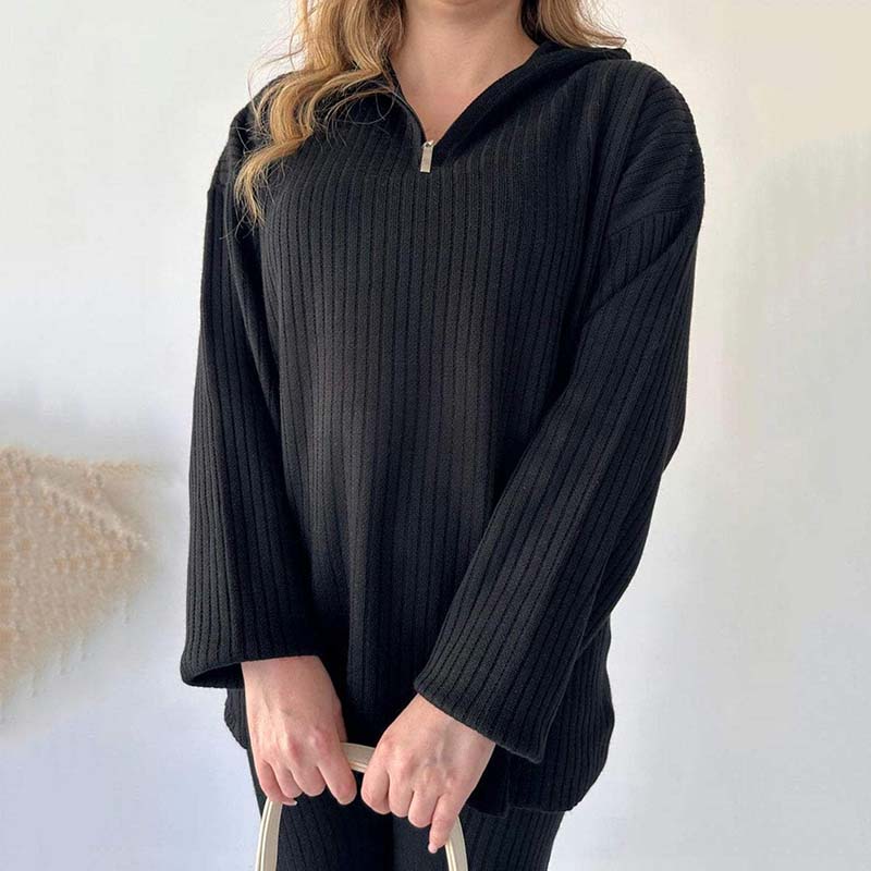 ⏳Limited Sale 50% OFF🌸Women's Cozy Ribbed Knit Two-Piece Set with Slit-Leg Pants💕-4