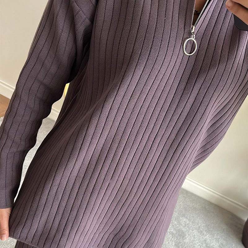 ⏳Limited Sale 50% OFF🌸Women's Cozy Ribbed Knit Two-Piece Set with Slit-Leg Pants💕-7