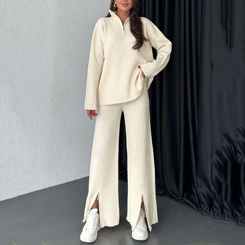 ⏳Limited Sale 50% OFF🌸Women's Cozy Ribbed Knit Two-Piece Set with Slit-Leg Pants💕-11