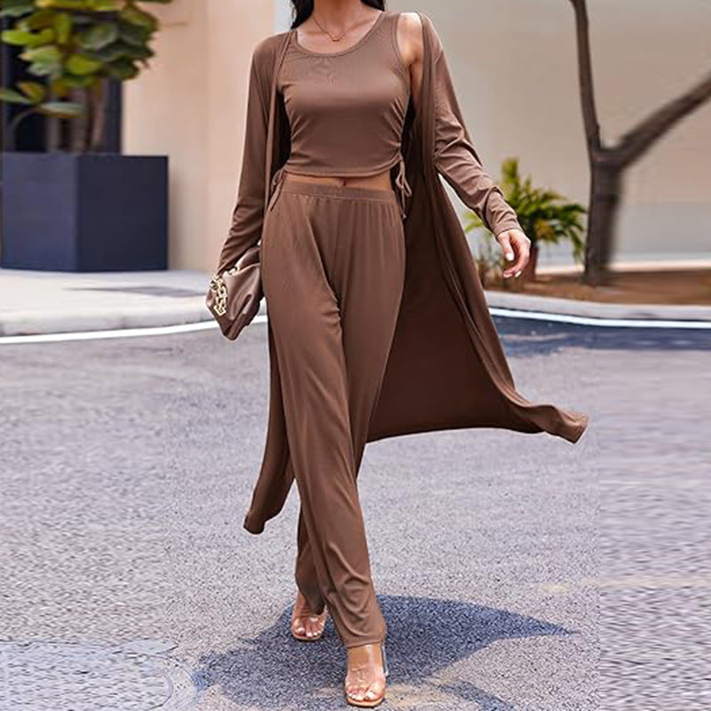 🍁Autumn New Releases🍁Women’s Solid Color Casual 3-Piece Set-8