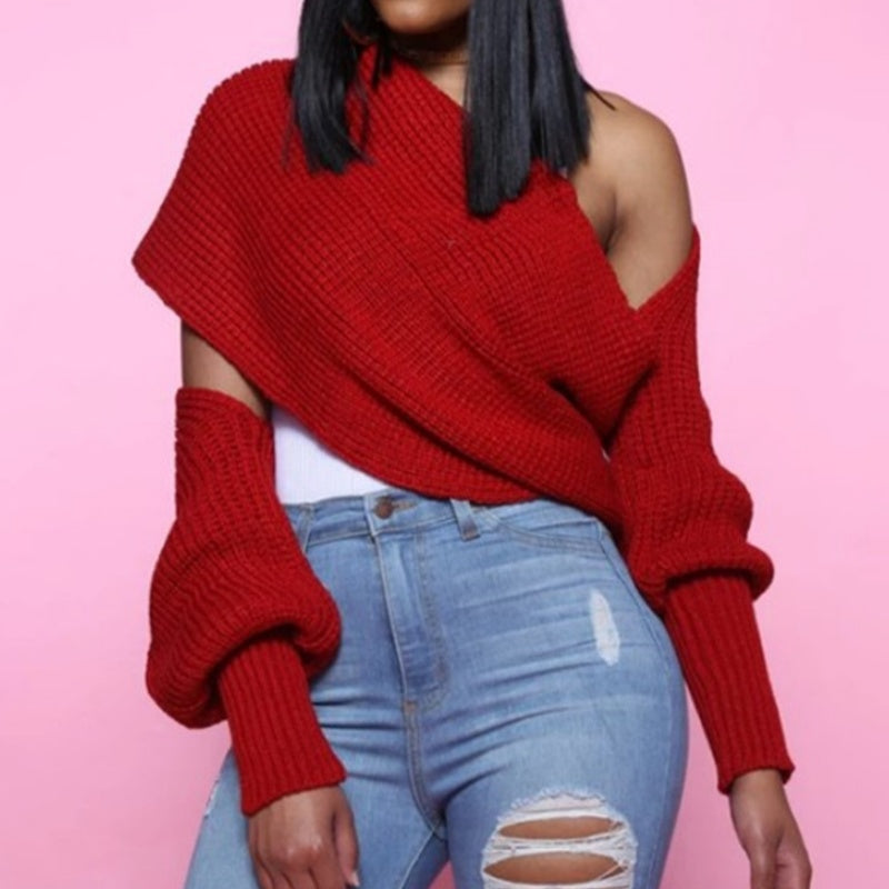✨New Arrival✨Women's Solid Knitted Sweater Scarf with Sleeves-2